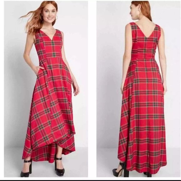 NWOT Modcloth X Collectif red plaid holiday dress, Size Small, US Size 6 - Picture 1 of 5